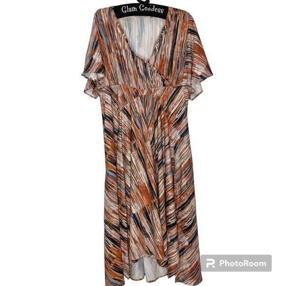 Soft Surroundings Dress Cyra Painted Stripe Print Brown Orange Size Petite PXL - Picture 2 of 10